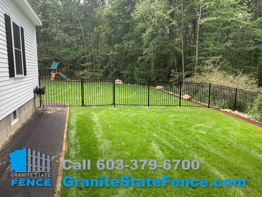 Three Rail Black Aluminum Fence installed in Bedford, NH.