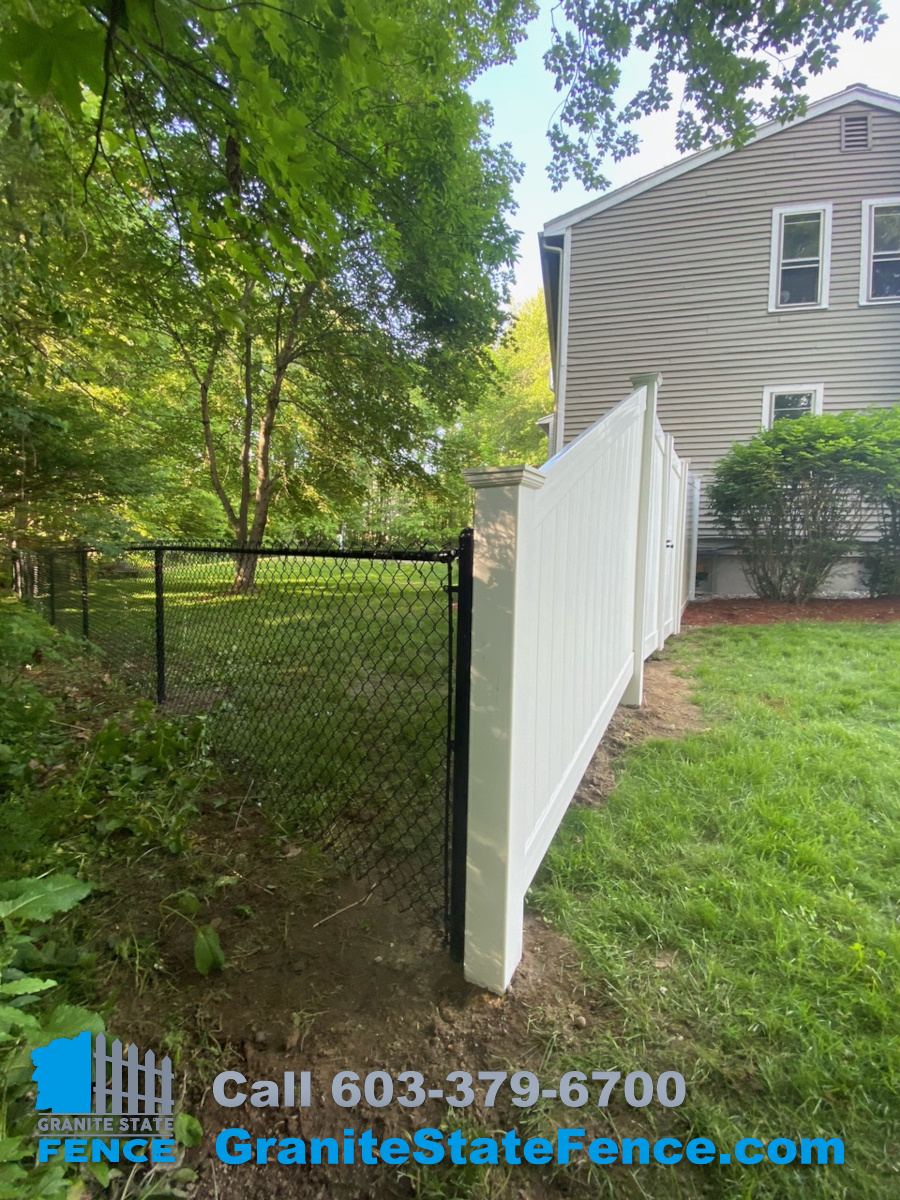 Chain Link and White Vinyl Fencing installed in Merrimack, NH.