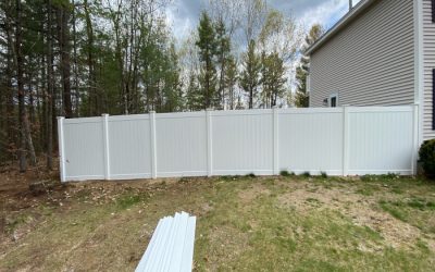 Vinyl Privacy Fence installation in Brookline, NH.