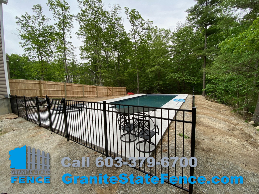 Aluminum Pool Fencing and Cedar Panel Fencing installed in Londonderry, NH.