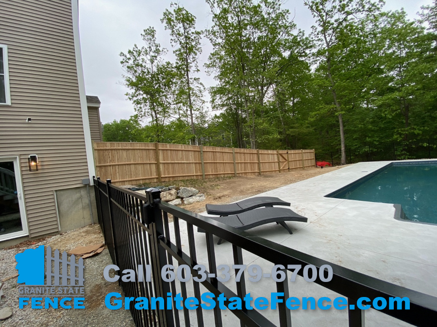 Aluminum Pool Fencing and Cedar Panel Fencing installed in Londonderry, NH.