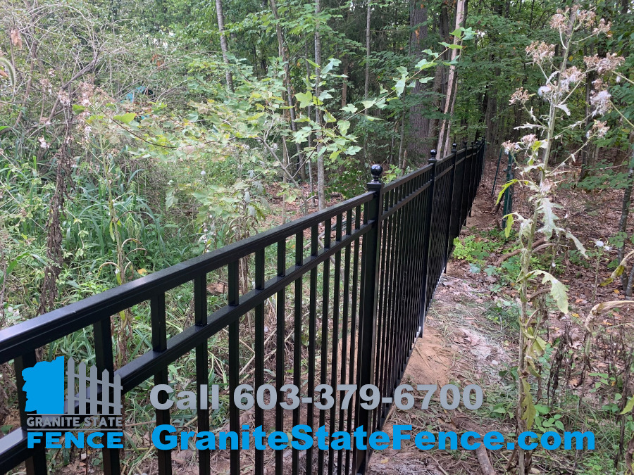 Three Rail Black Aluminum Fence installed in Bedford, NH.