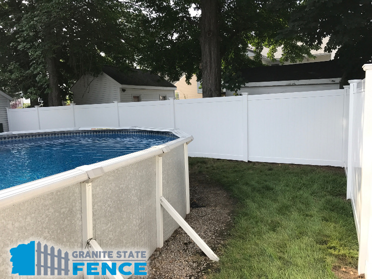 White Privacy Vinyl Fence for a pool in Manchester, NH