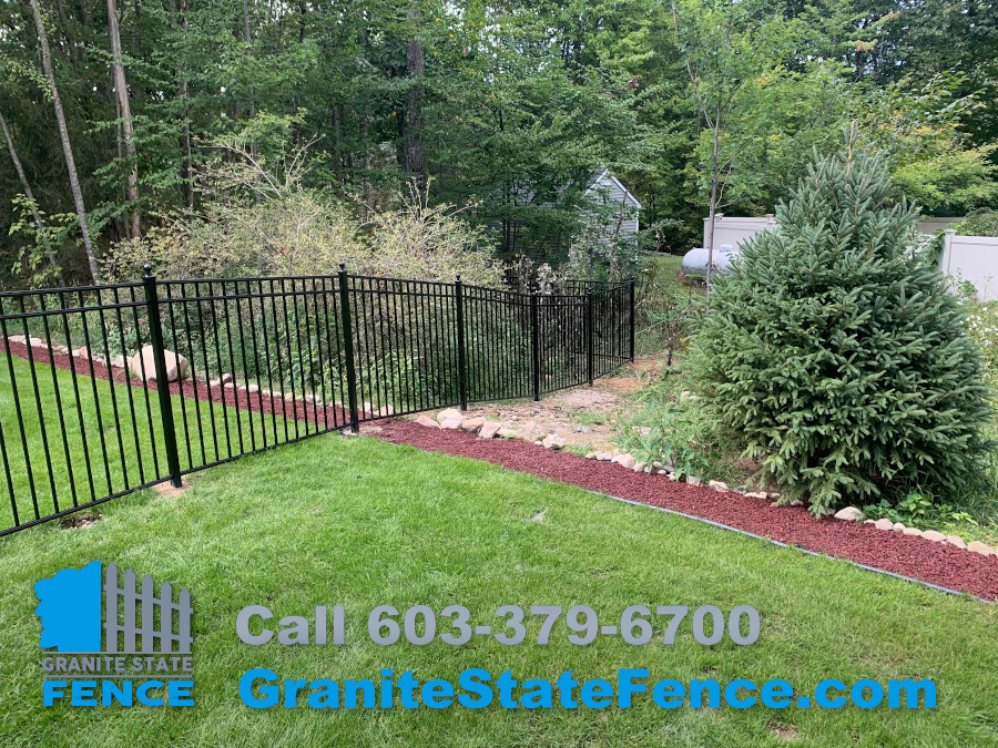 Three Rail Black Aluminum Fence installed in Bedford, NH.