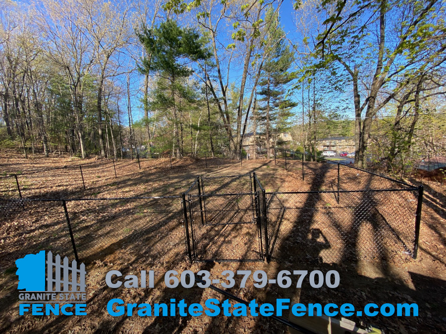 Commercial Chain Link Dog Fencing installed in Derry, NH.