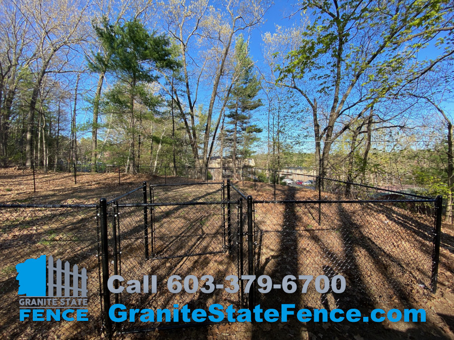 Commercial Chain Link Dog Fencing installed in Derry, NH.