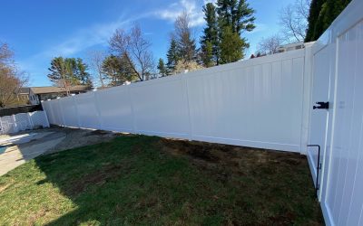 Vinyl Privacy Fence installed for pool area in Nashua, NH.