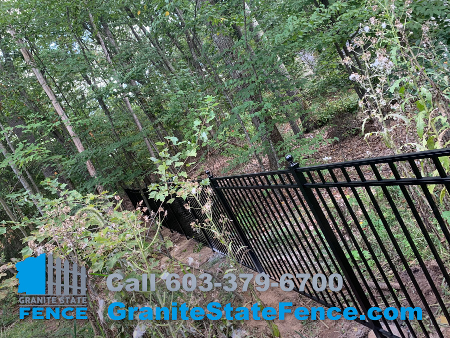 Three Rail Black Aluminum Fence installed in Bedford, NH.