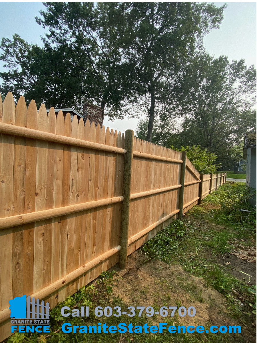 Cedar Stockade Fencing installed in Hudson, NH.