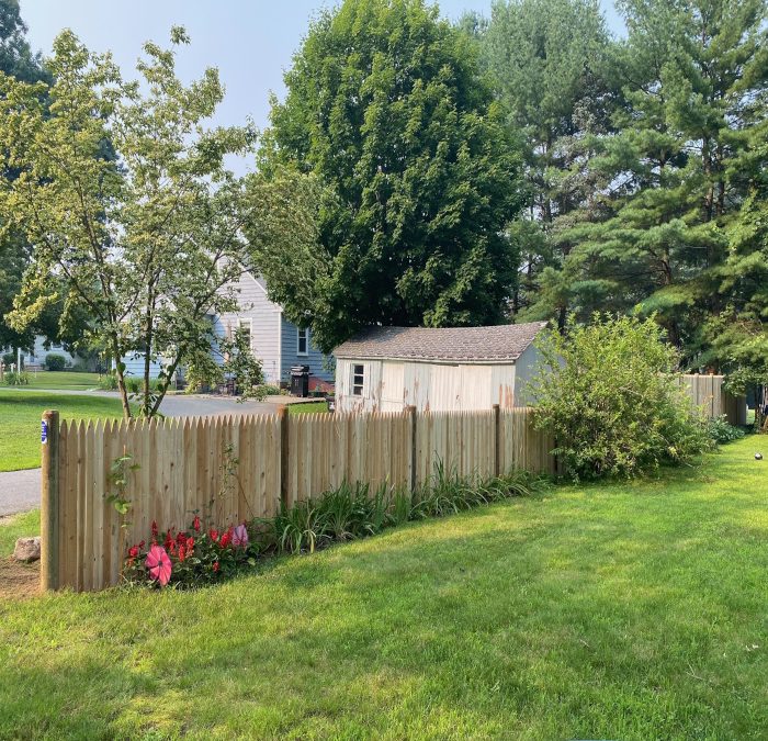 Cedar Stockade Fencing installed in Hudson, NH.