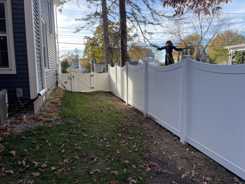 Granite State Fence, Manchester, NH, 6'H White vinyl scalloped privacy fencing (1)