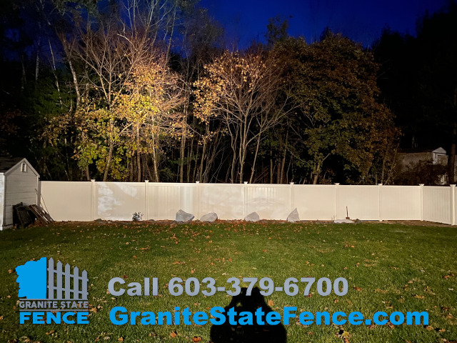 White Privacy Vinyl Fence installed in Derry, NH.