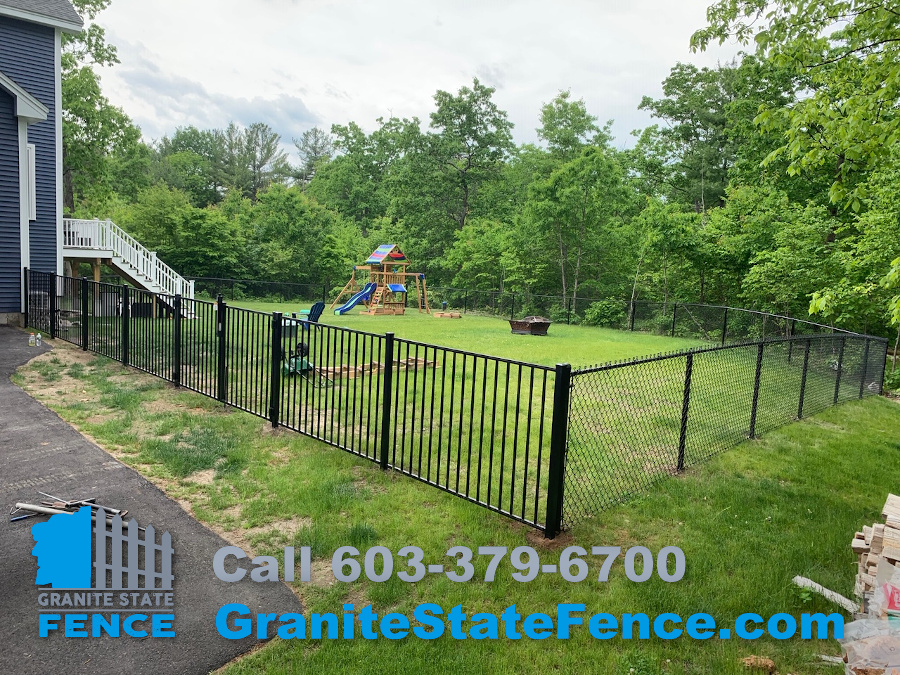 Aluminum Fence combined with Chain Link installed in Windham NH.