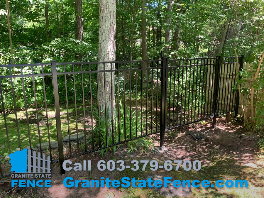 3 rail black aluminum fencing installation in Derry, NH