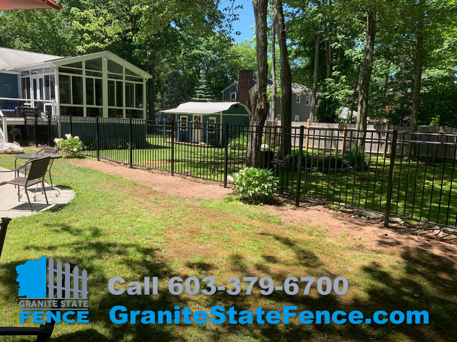 3 rail black aluminum fencing installation in Derry, NH