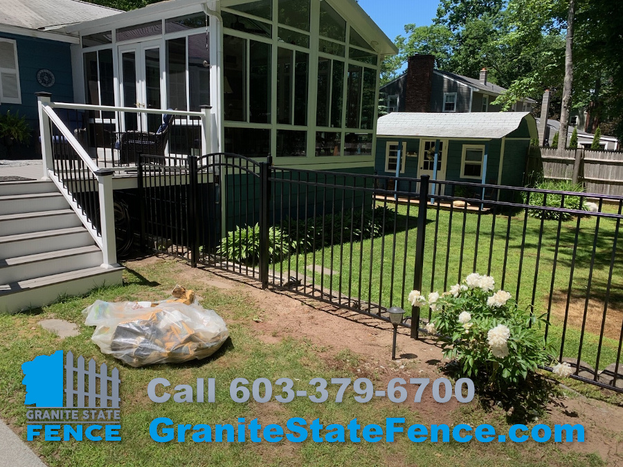 3 rail black aluminum fencing installation in Derry, NH