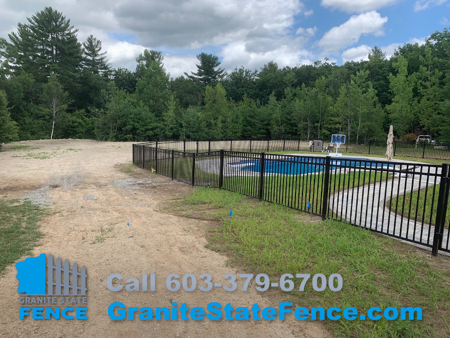 Aluminum Fence installation in Windham, NH to enclose pool area.