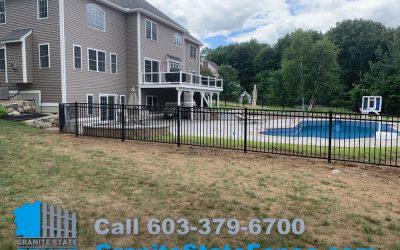 Aluminum Fence installation in Windham, NH to enclose pool area.