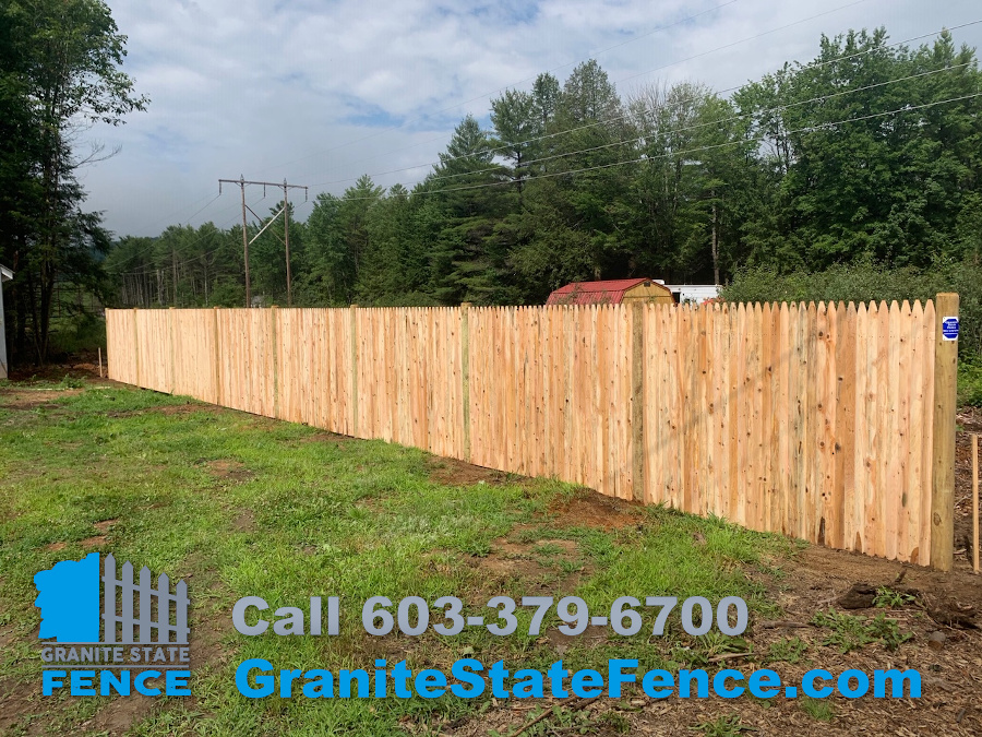 Cedar Stockade Fence installation in Andover, NH.