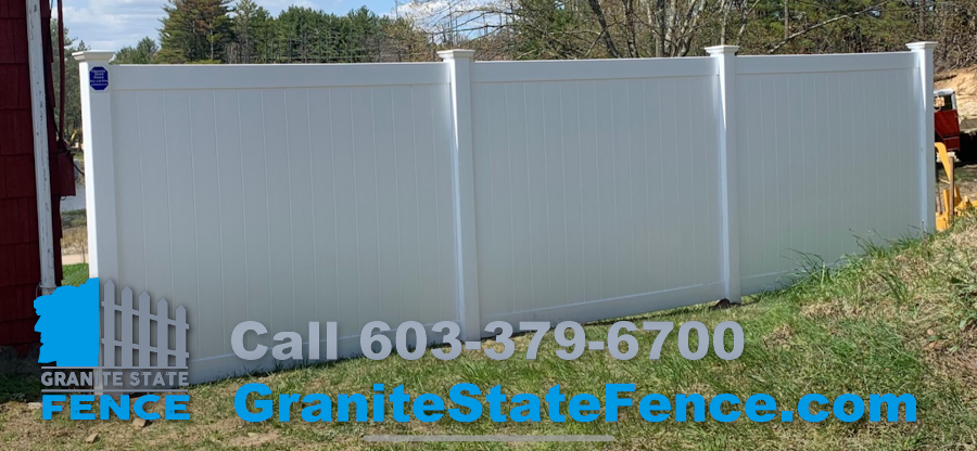 6' White Privacy Vinyl fence install in Londonderry, NH