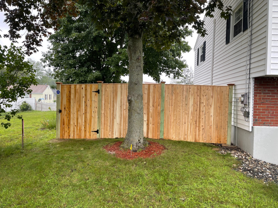 Custom Cedar Panel Fencing in Hudson, NH.