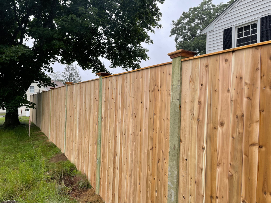 Custom Cedar Panel Fencing in Hudson, NH.