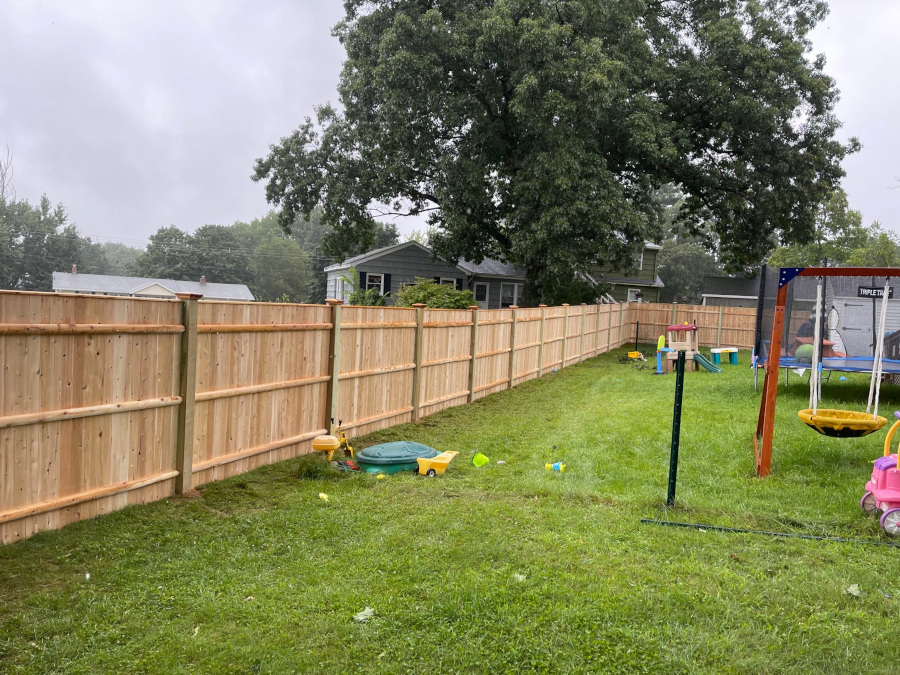 Custom Cedar Panel Fencing in Hudson, NH.