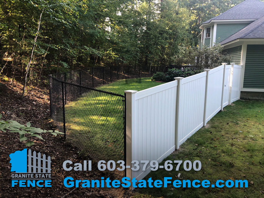 Vinyl and chain link fence installation in Londonderry, NH