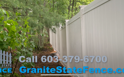 Stepped Vinyl Privacy Fence installation in Bedford, NH.