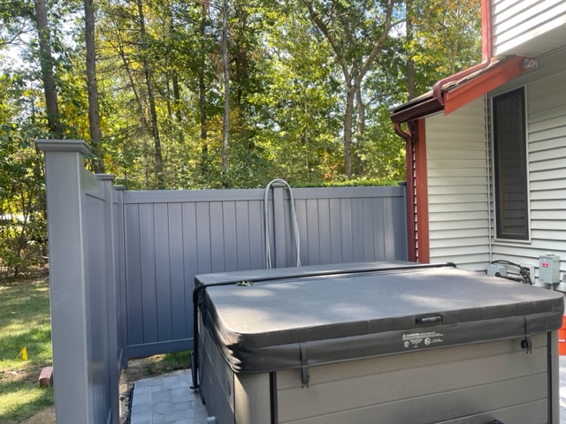 Custom color vinyl fencing was installed in Windham, NH, by Granite State Fence.

