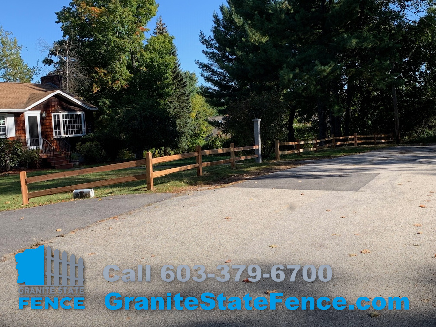 Split Rail Fence and Granite Light Post installed in Londonderry, NH.