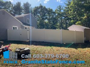 White Privacy Vinyl Fencing installation in Bedford, NH.