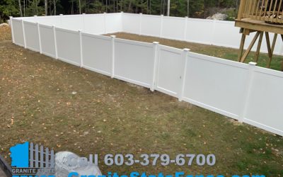 White Privacy Fence Install for a backyard in Raymond NH.
