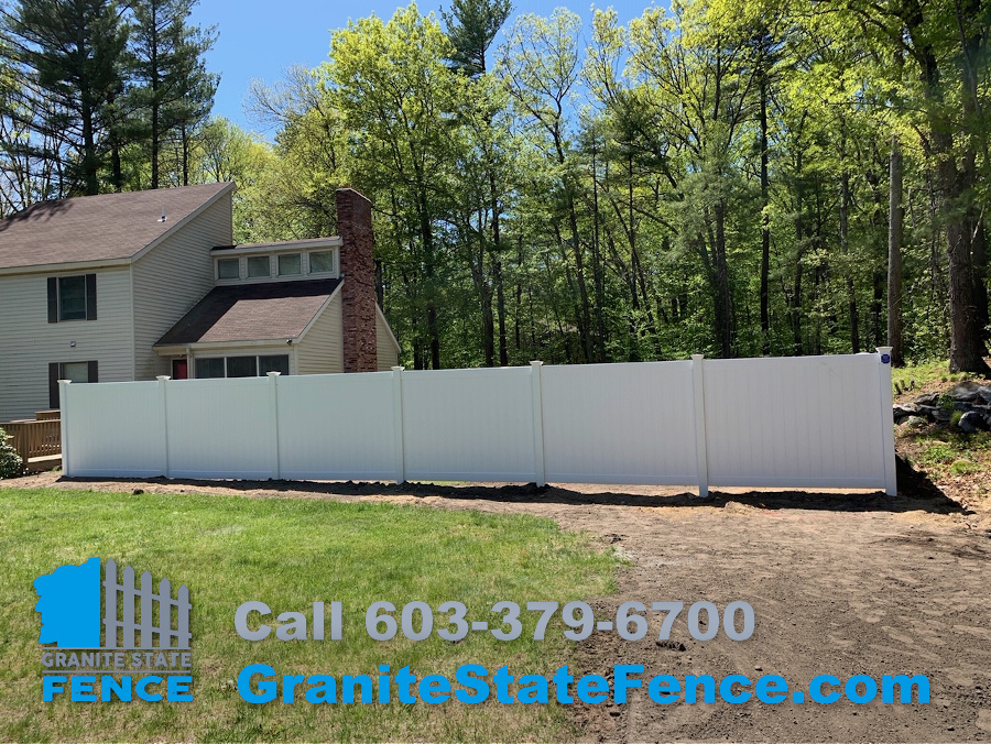 Fence Company in Londonderry installs Vinyl Privacy fence to enclose pool.