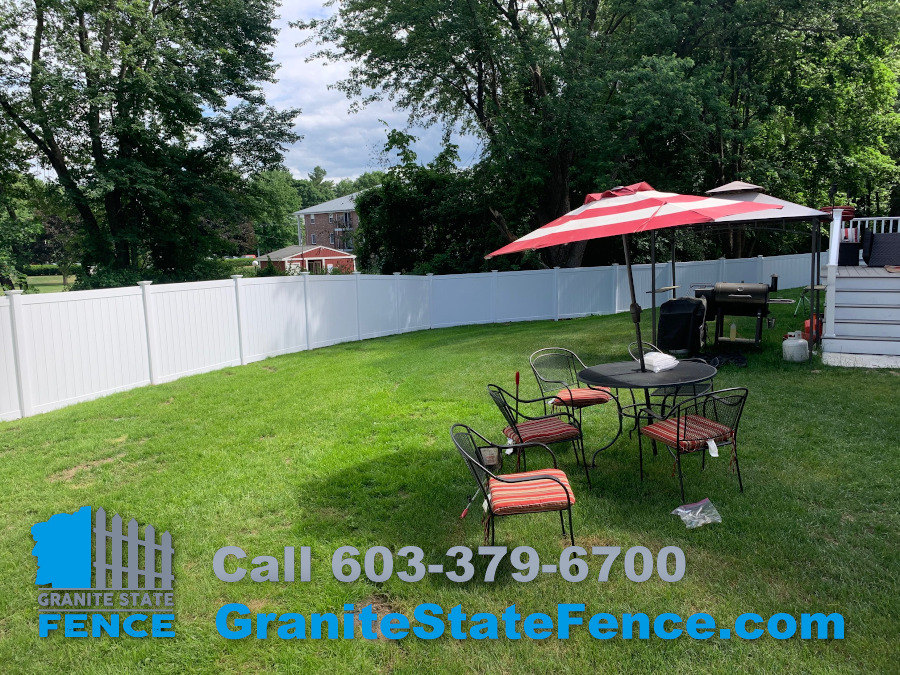 Privacy Fence using White Vinyl installed in Derry, NH.