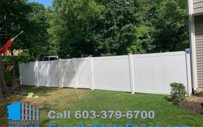 Privacy Fence using White Vinyl installed in Derry, NH.