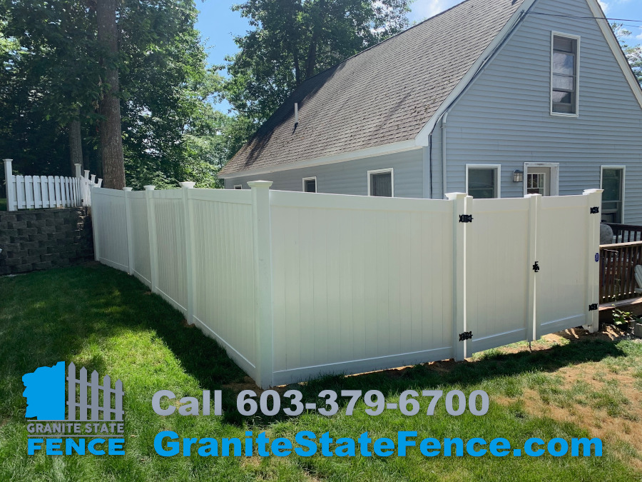 White Vinyl Privacy fencing installation in Atkinson, NH