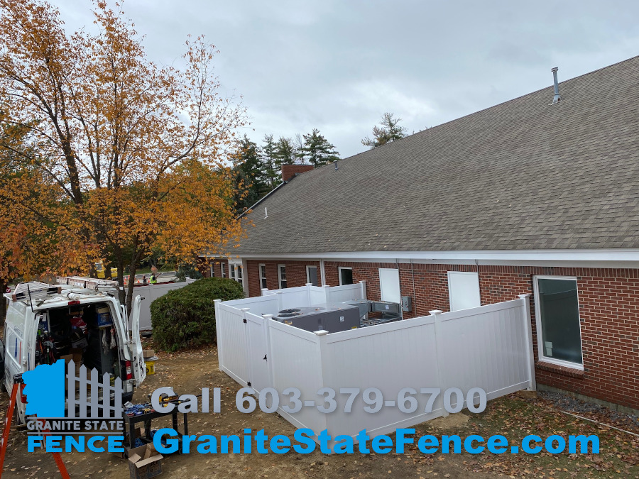 Commercial White Privacy Vinyl Fencing installed in Bedford, NH