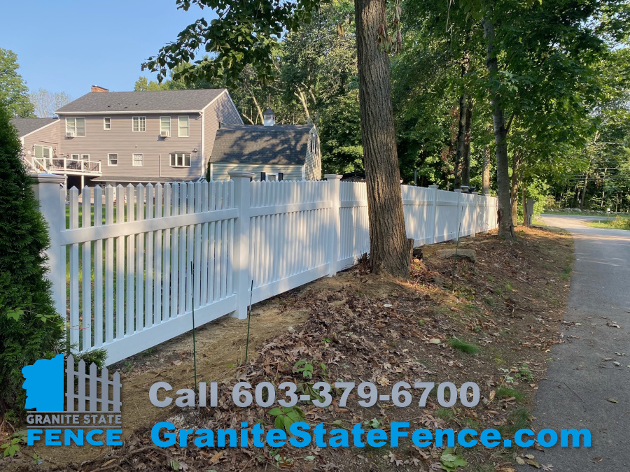 Vinyl Picket Fence installation in Windham, NH.