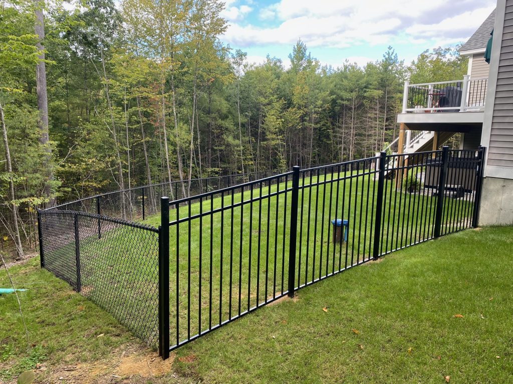 Aluminum Fence and Black Chain Link Fence installed in Bow, NH.